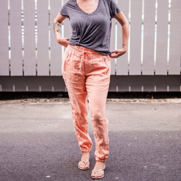 NWT ATHLETA Cabo Linen Jogger Pants Women's Size 14 Peach 530642 Soft Cozy Warm - Picture 2 of 9